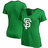 Women San Francisco Giants Fanatics Branded Green St. Patrick's Day White Logo V Neck T-Shirt,baseball caps,new era cap wholesale,wholesale hats
